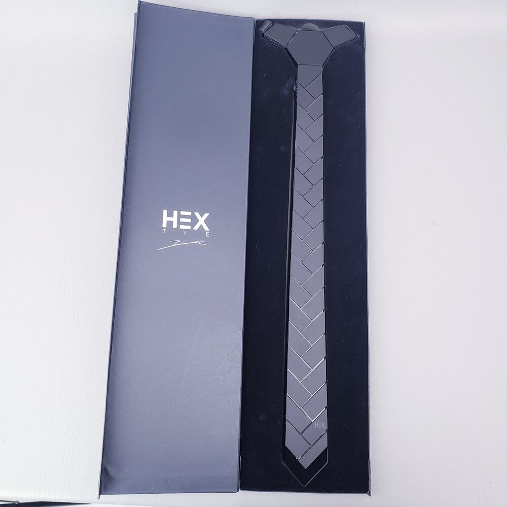 Hex Tie Matte Black Lines Design - Mens Neck Tie BRAND NEW IN BOX